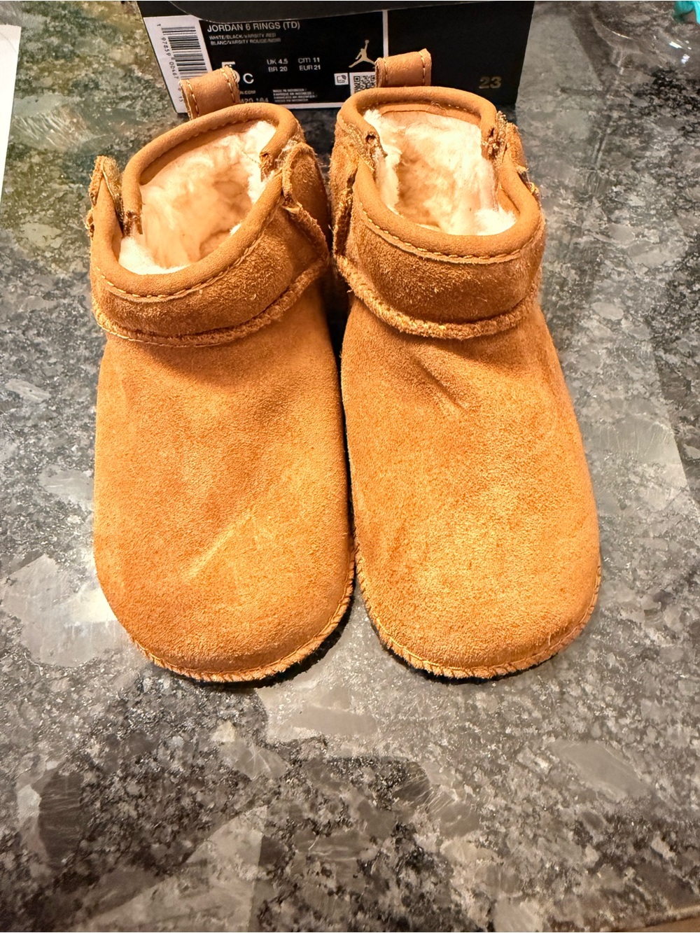 UGG Kids Chestnut Suede Faux-Shearling Slip-On Booties